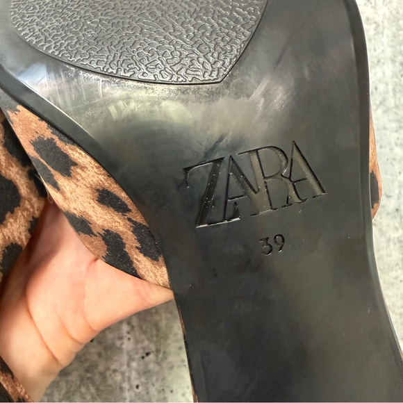 Zara Satin Leopard Mules 39 - Picture 6 of 8